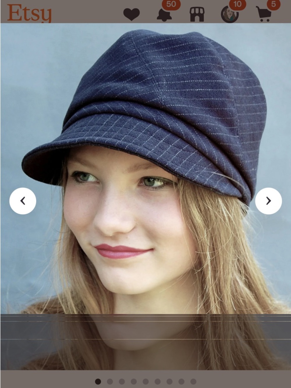 Stylish Navy Pinstripe Gabetdine French Velvet Cap - Handmade in France!